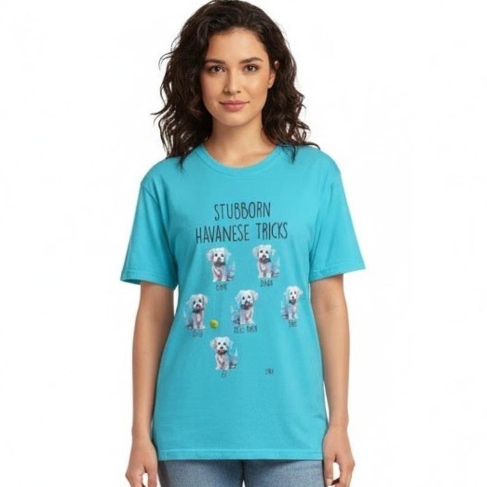 Comfort Colors T Shirt Size LG Stubborn Havanese Tricks Funny Dog Lover Blue Tee